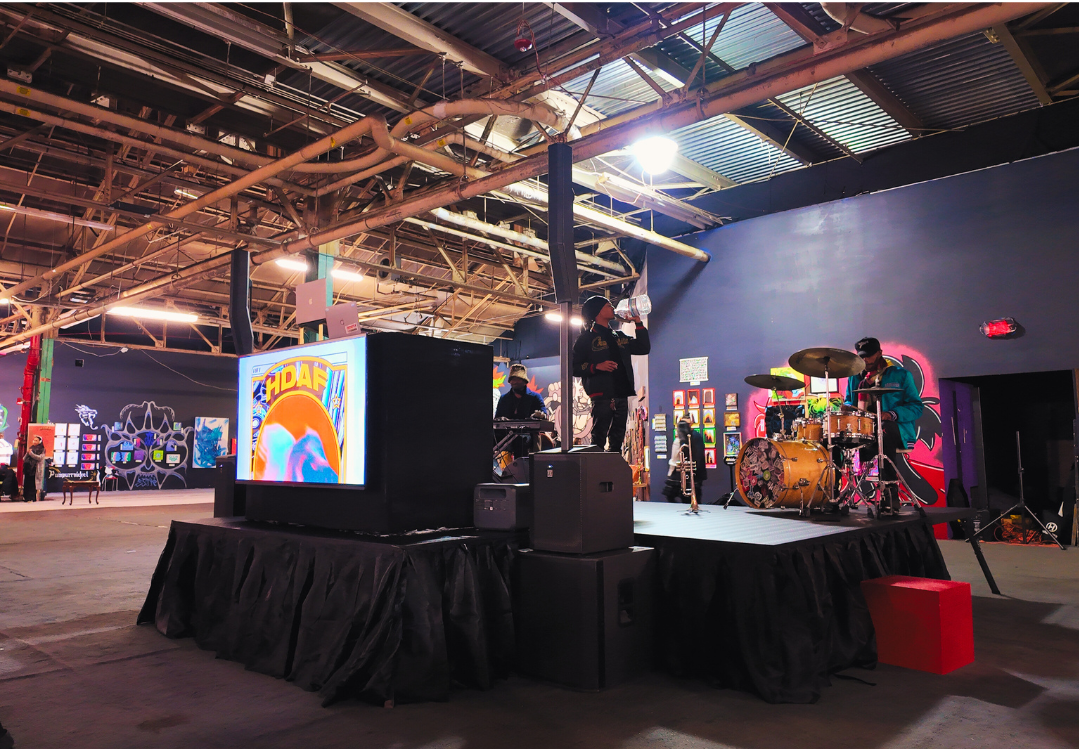 Outdoor art fair stage rental with lighting setup Charlotte NC