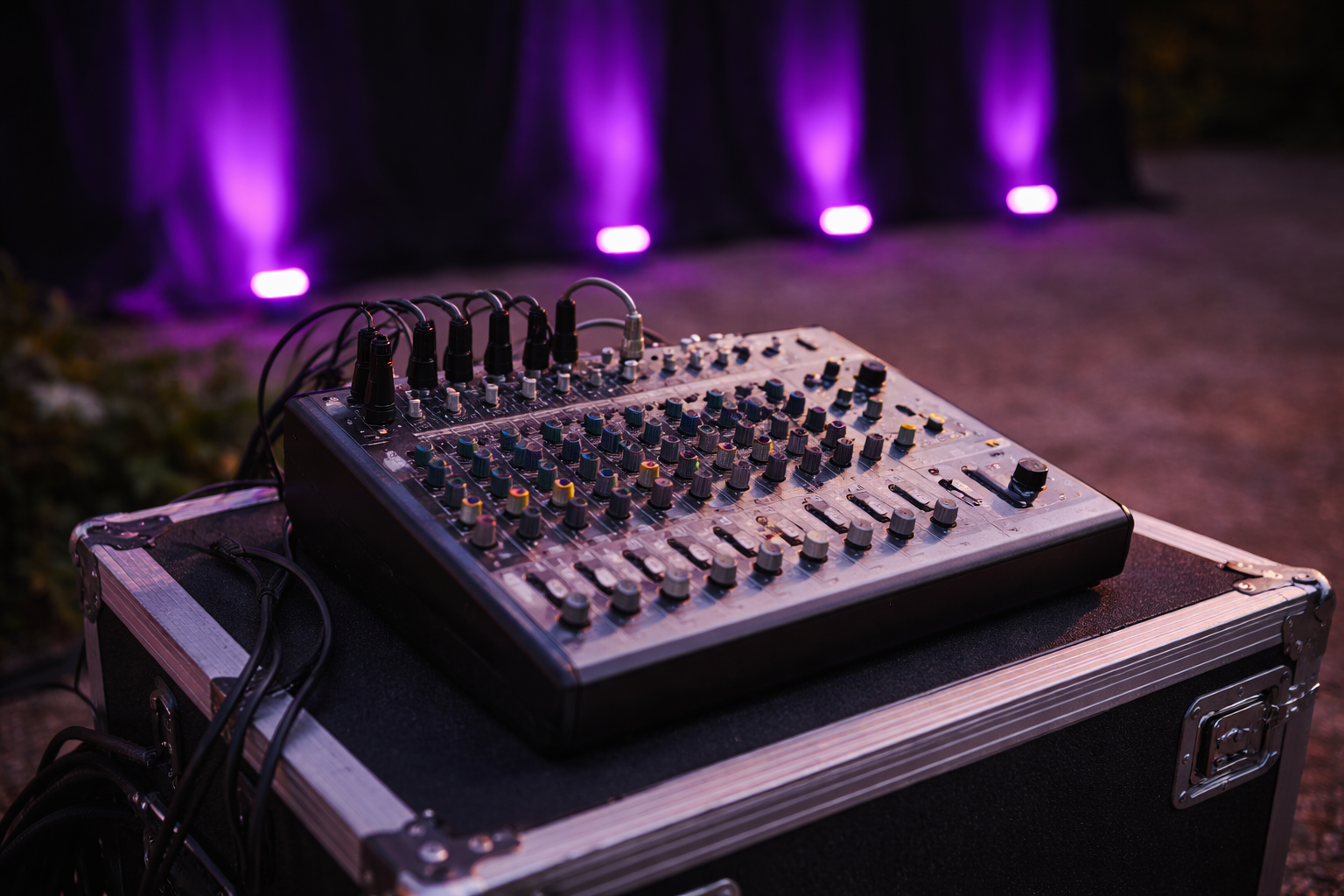 On-site AV technician managing audio equipment at a Charlotte event