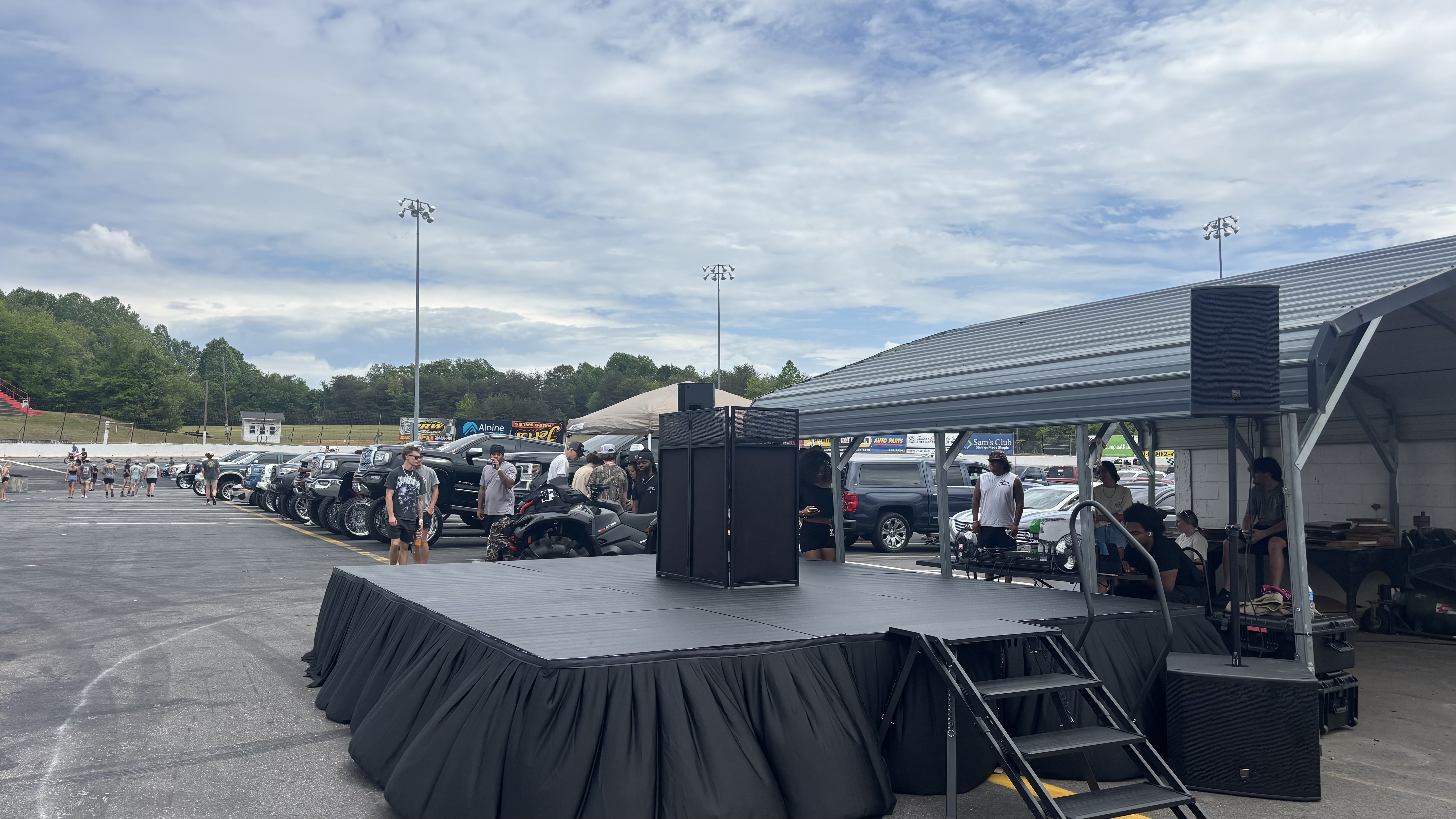 Large outdoor stage with sound and DJ setup Charlotte NC