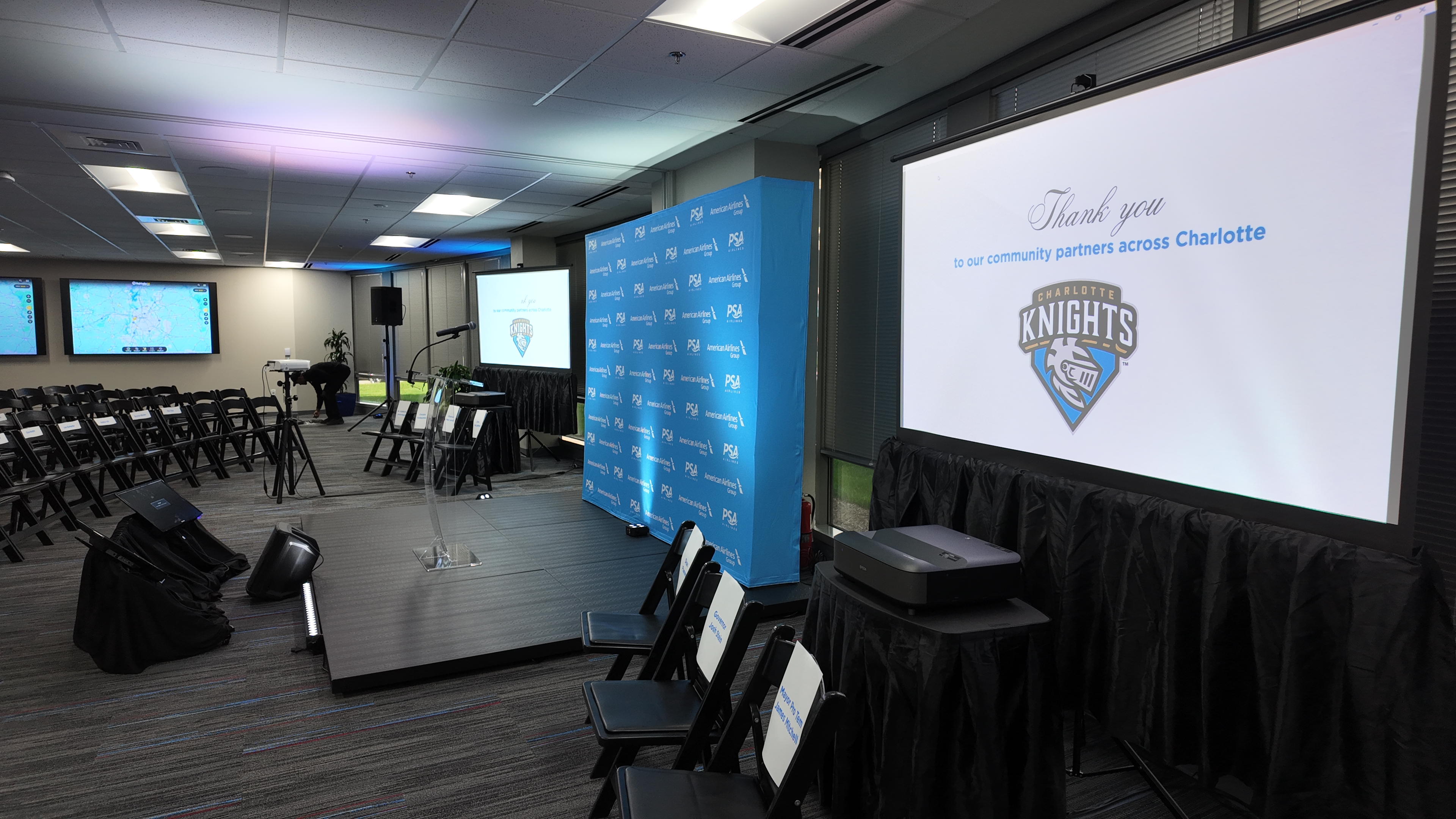 Stage with podium and lighting at corporate event Charlotte